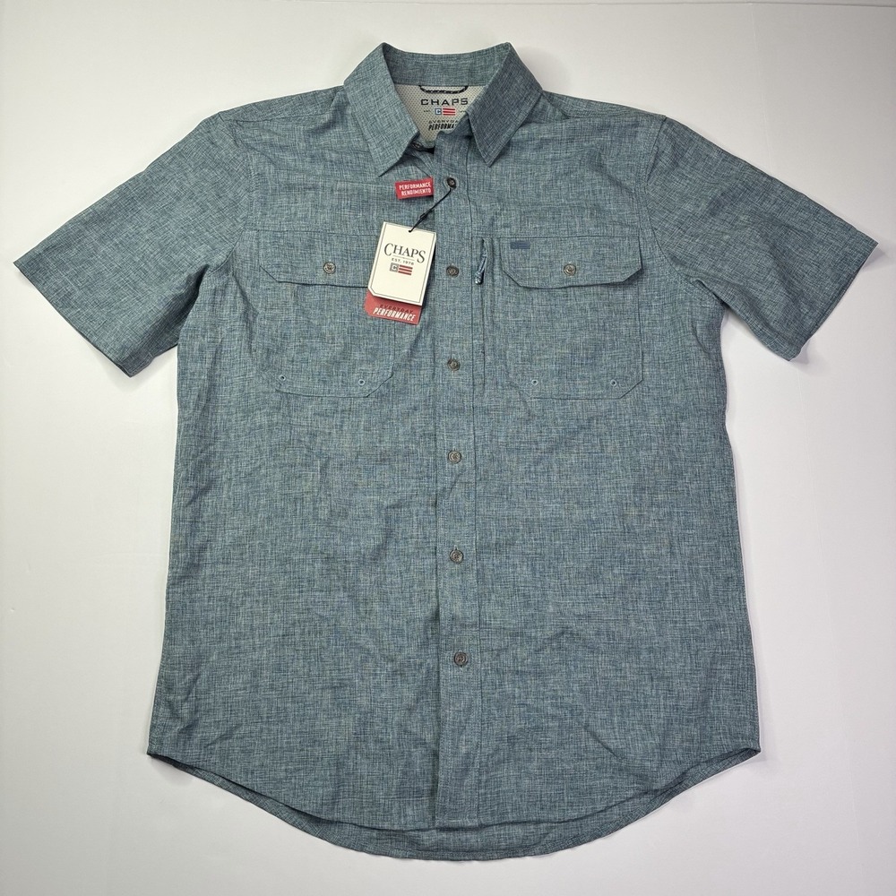 Chaps Everyday Performance Woven Shirt Men's Size S Small Majolica Blue UPF 30